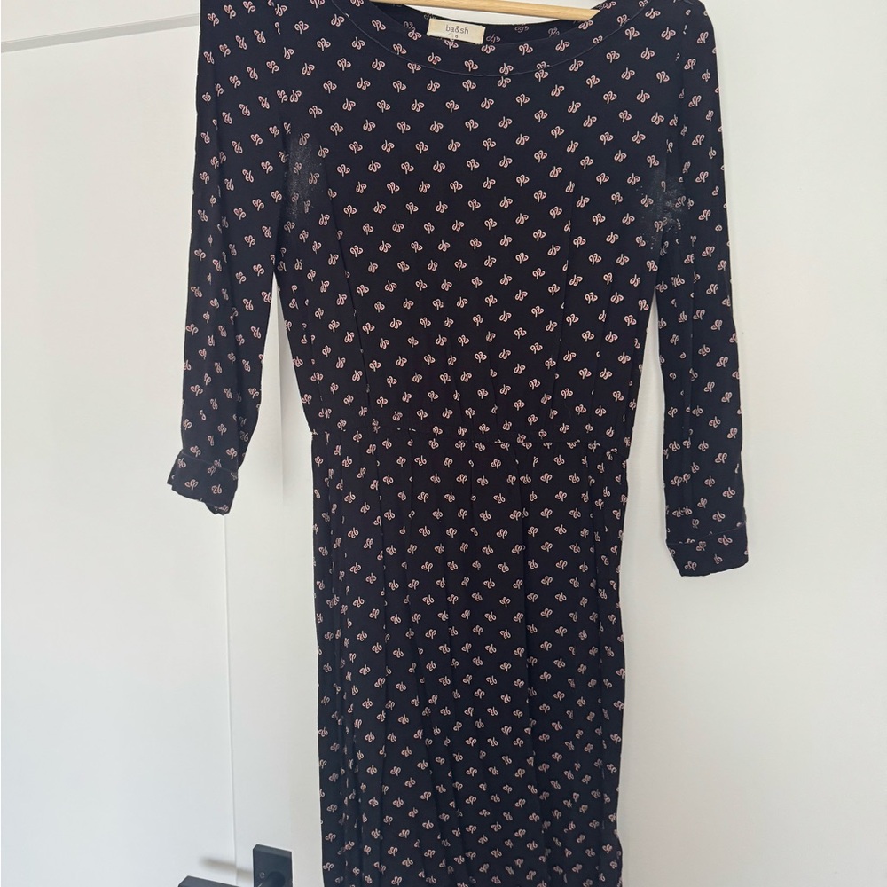 ba&sh Blue and White Ruched Sheath Dress